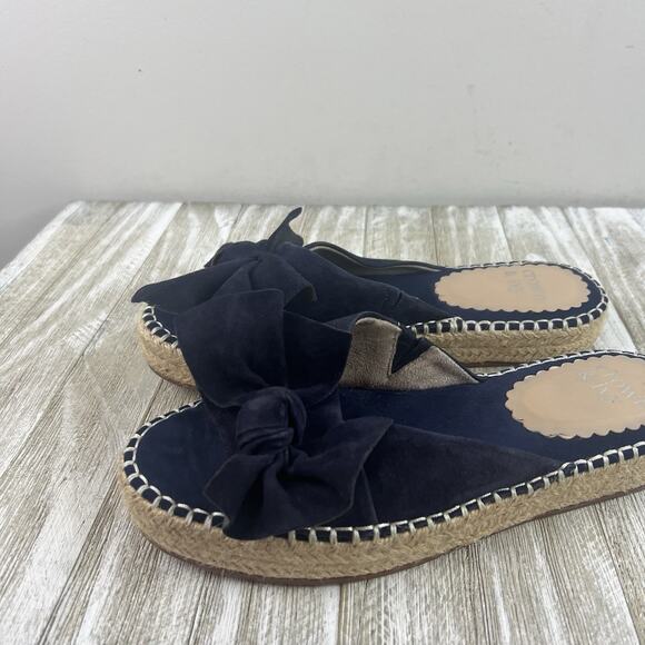 Crown & Ivy Sandals Keisha Flatform Slide Espadrille Navy Suede 7.5 Preppy - Picture 2 of 9